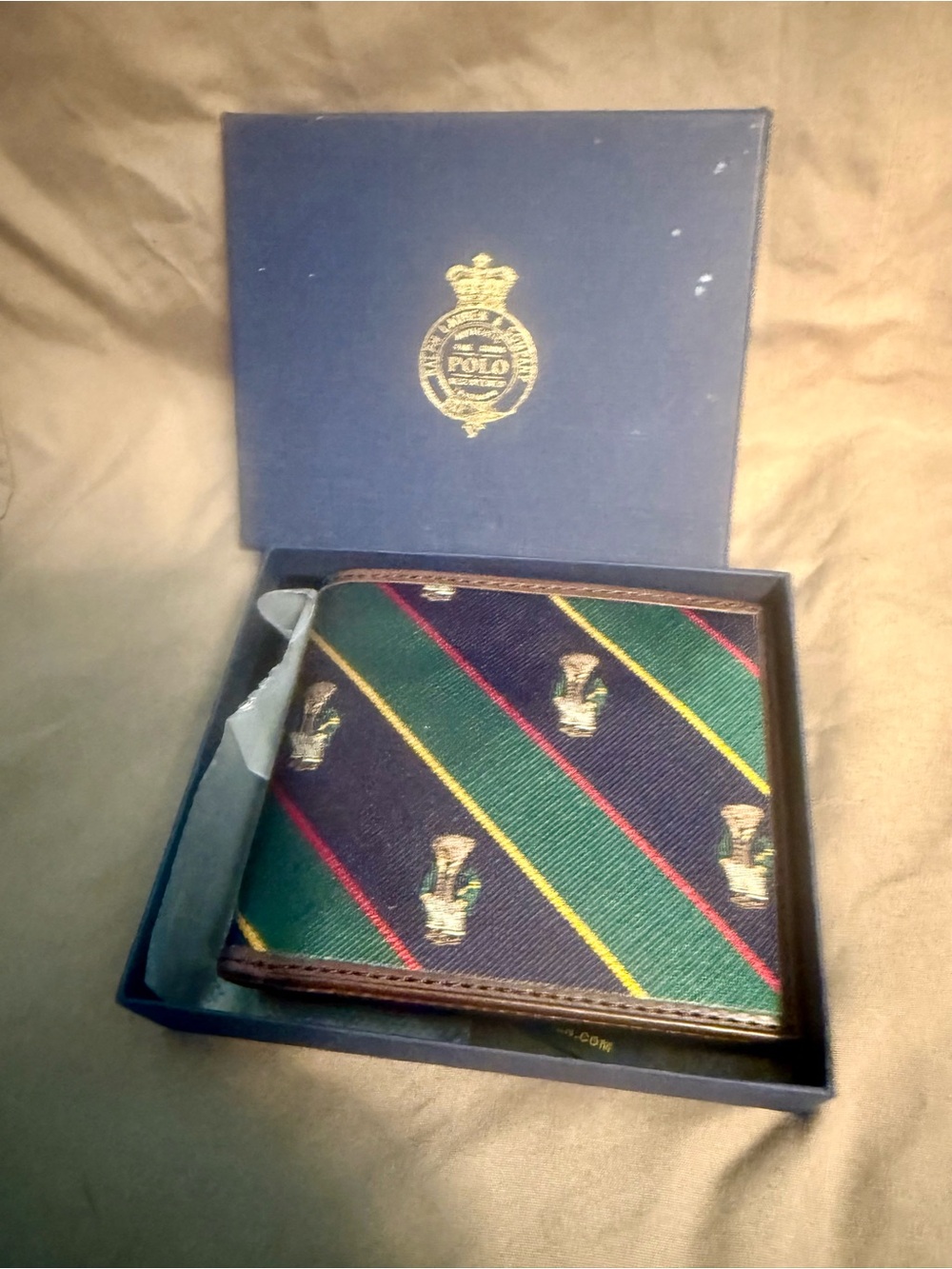 Polo by Ralph Lauren Striped Green, Navy & Red Crest Bi-Fold Wallet